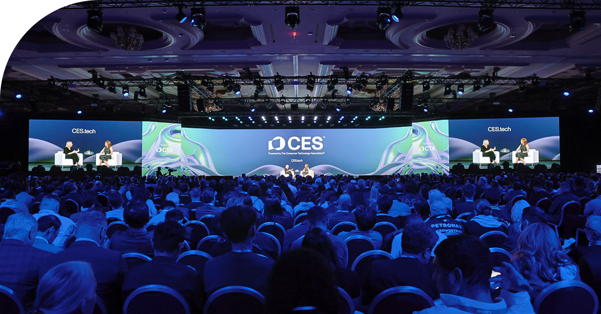 A full CES keynote hall in Las Vegas